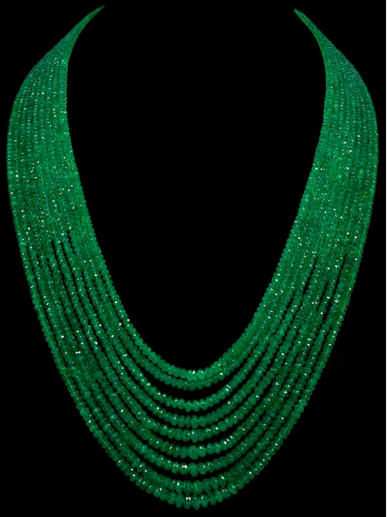 GIA Certified 400 Carat Colombian Emerald Bead Necklace 18 Karat Yellow Gold For Sale 4