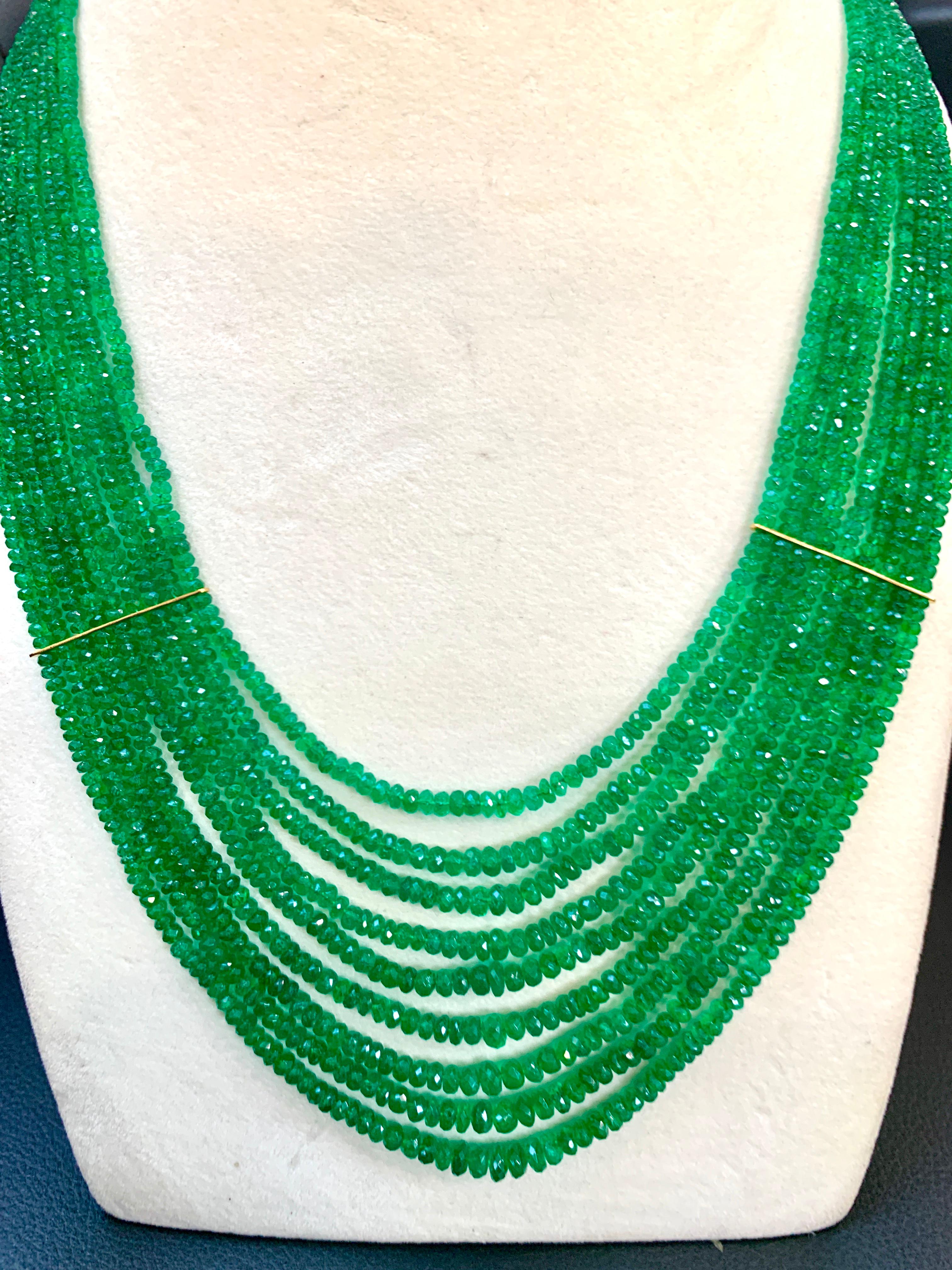 GIA Certified 400 Carat Colombian Emerald Bead Necklace 18 Karat Yellow Gold In Excellent Condition For Sale In New York, NY