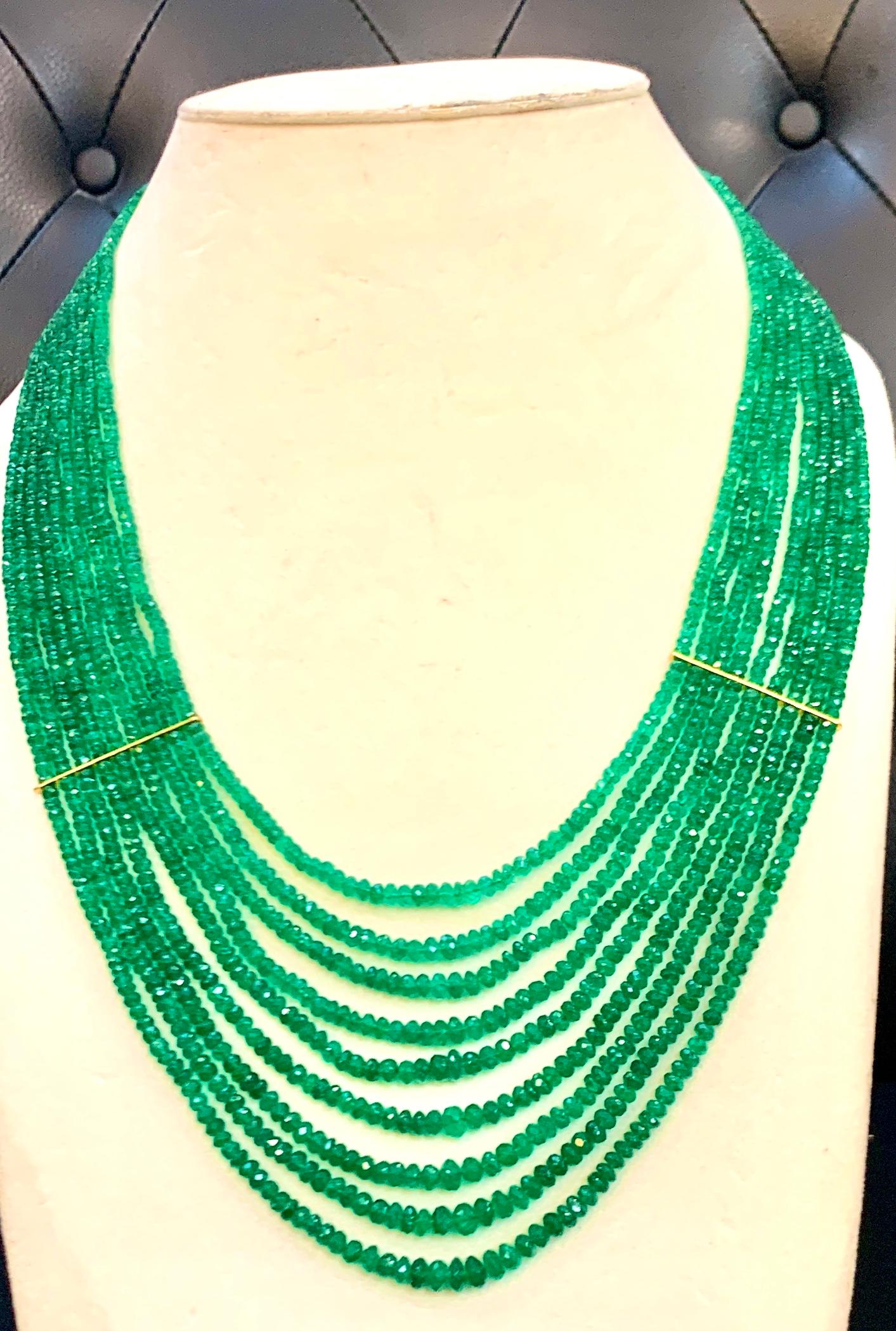 GIA Certified 400 Carat Colombian Emerald Bead Necklace 18 Karat Yellow Gold For Sale 1