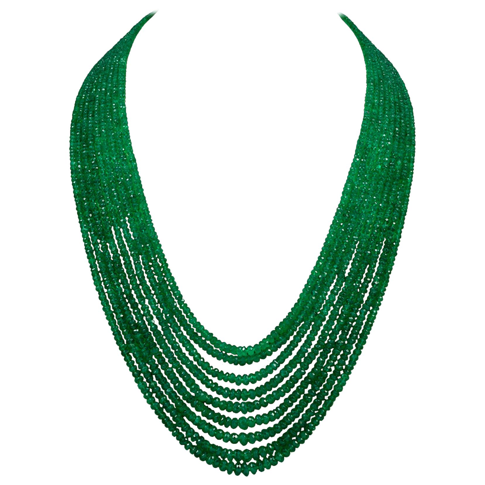 GIA Certified 400 Carat Colombian Emerald Bead Necklace 18 Karat Yellow Gold