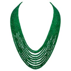 Vintage GIA Certified 400 Carat Colombian Emerald Bead Necklace 18 Karat Yellow Gold