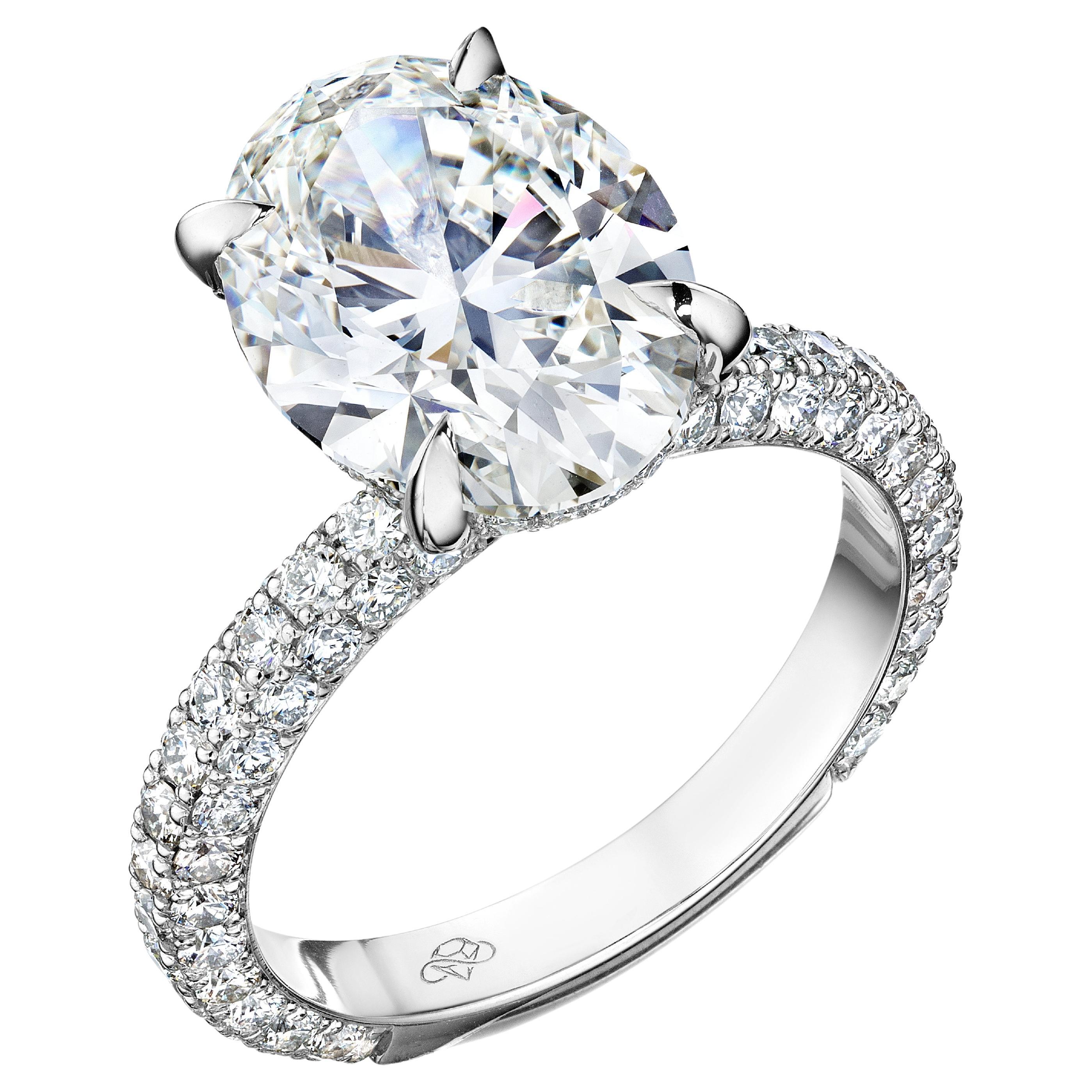 GIA Certified 4.00 Carat D SI1 Oval Diamond Engagement Ring "Catherine" For Sale