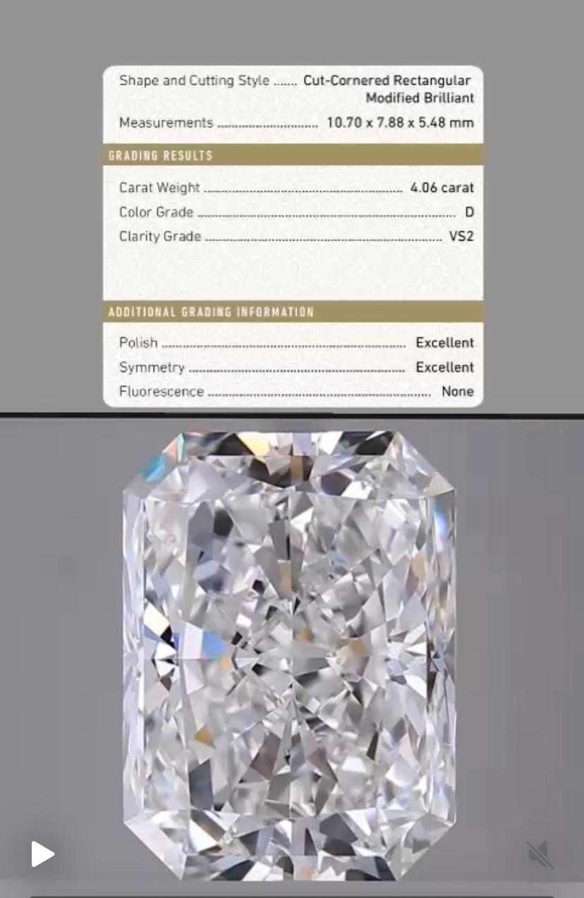 GIA Certified 4.00 Carat D/VS2 Radiant Shape Diamonds 18K Gold Solitaire Ring For Sale 3