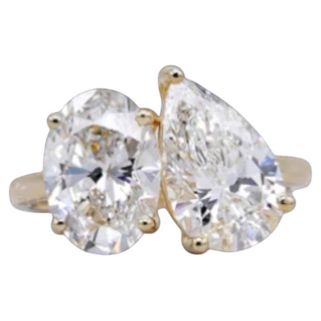 GIA Certified 4.00 Carat D VVS1 Oval & Pear Diamonds Toi Et Moi Ring in 18K Gold