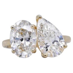 GIA Certified 4.00 Carat D VVS1 Oval & Pear Diamonds Toi Et Moi Ring in 18K Gold