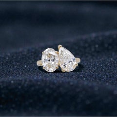 GIA Certified 4.00 Carat D VVS1 Oval & Pear Toi Et Moi Ring in 18K Yellow Gold
