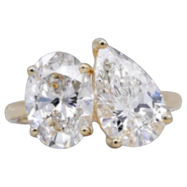 GIA Certified 4.00 Carat D VVS1 Oval & Pear Toi Et Moi Ring in 18K Yellow Gold