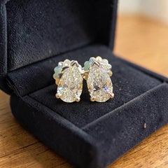 GIA Certified 4.00 Carat D VVS1 Pear Shape Diamond Stud Earrings 18K White Gold