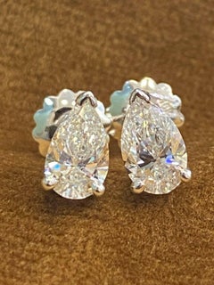 GIA Certified 4.00 Carat D VVS1 Pear Shape Diamond Stud Earrings 18K White Gold
