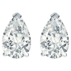 GIA Certified 4.00 Carat D VVS1 Pear Shape Diamond Stud Earrings 18K White Gold