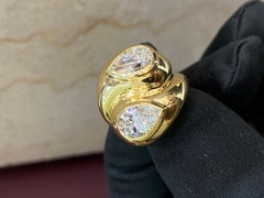 GIA Certified 4.00 Carat D VVS1 Twin Pear Diamond Large Ring in 18K Yellow Gold
