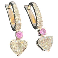 GIA Certified 4.00 Carat E VS1 Heart Shape Diamonds Dangle Earrings in 18K Gold