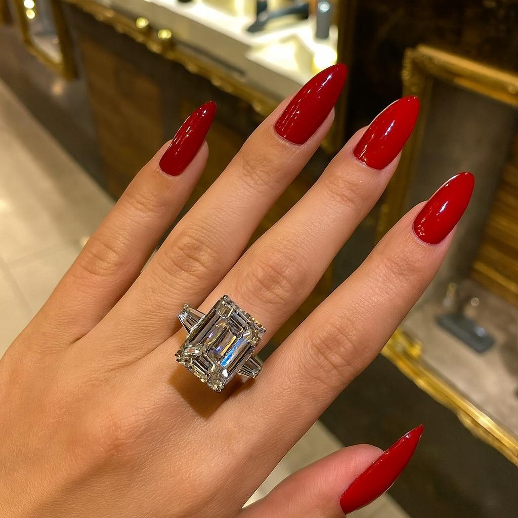 Description :
Cette extraordinaire bague en diamant met en valeur un rare diamant de taille émeraude de 4,00 carats, certifié par le GIA et de la plus haute qualité. La pierre centrale est de couleur D, d'une pureté interne irréprochable, avec un