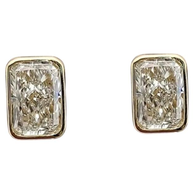 GIA Certified 4.00 Carat F/VS1 Radiant Cut Diamonds Bezel Stud Earrings 18K Gold