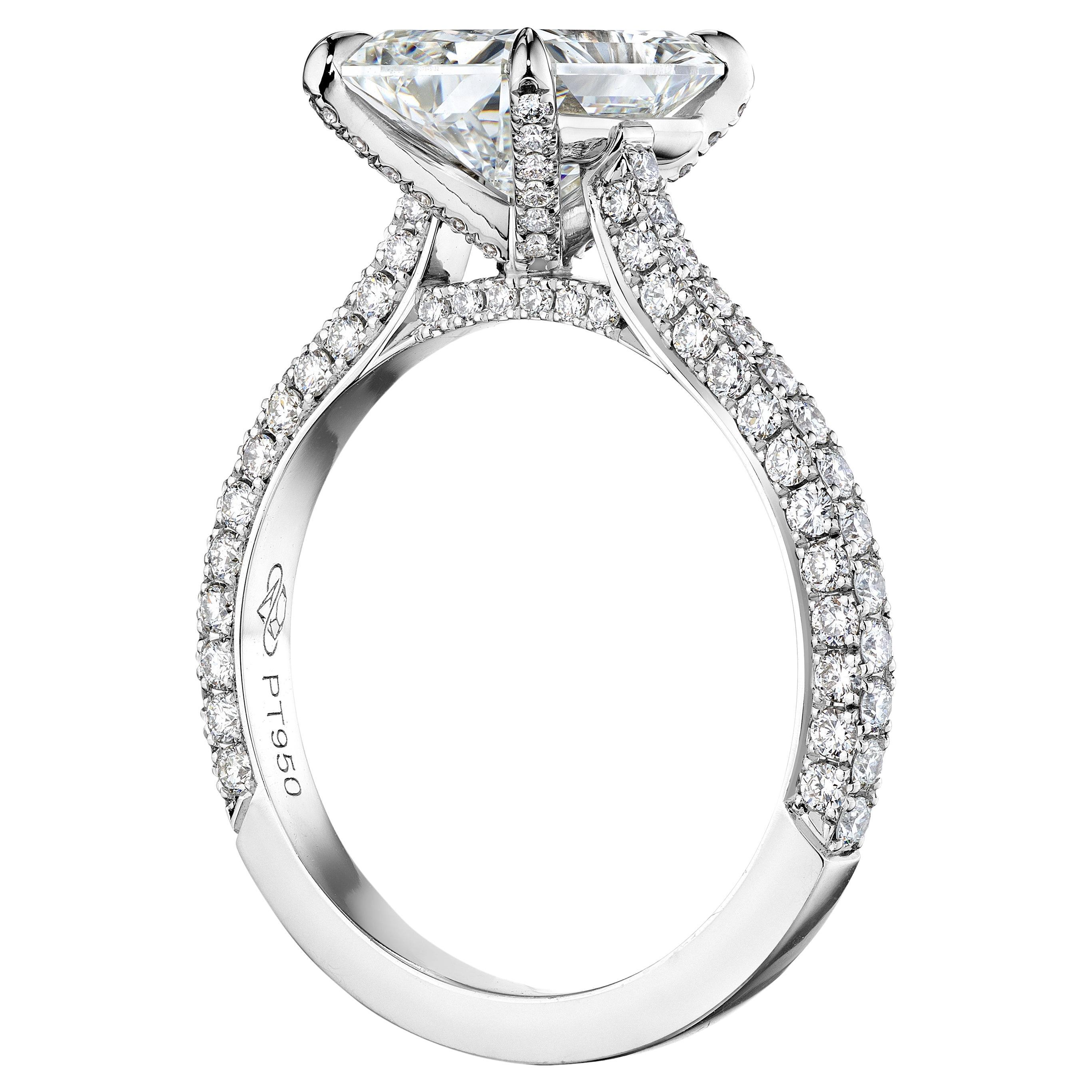 GIA Certified 4.00 Carat F VS2 Radiant Diamond Engagement Ring "Sabrina" For Sale