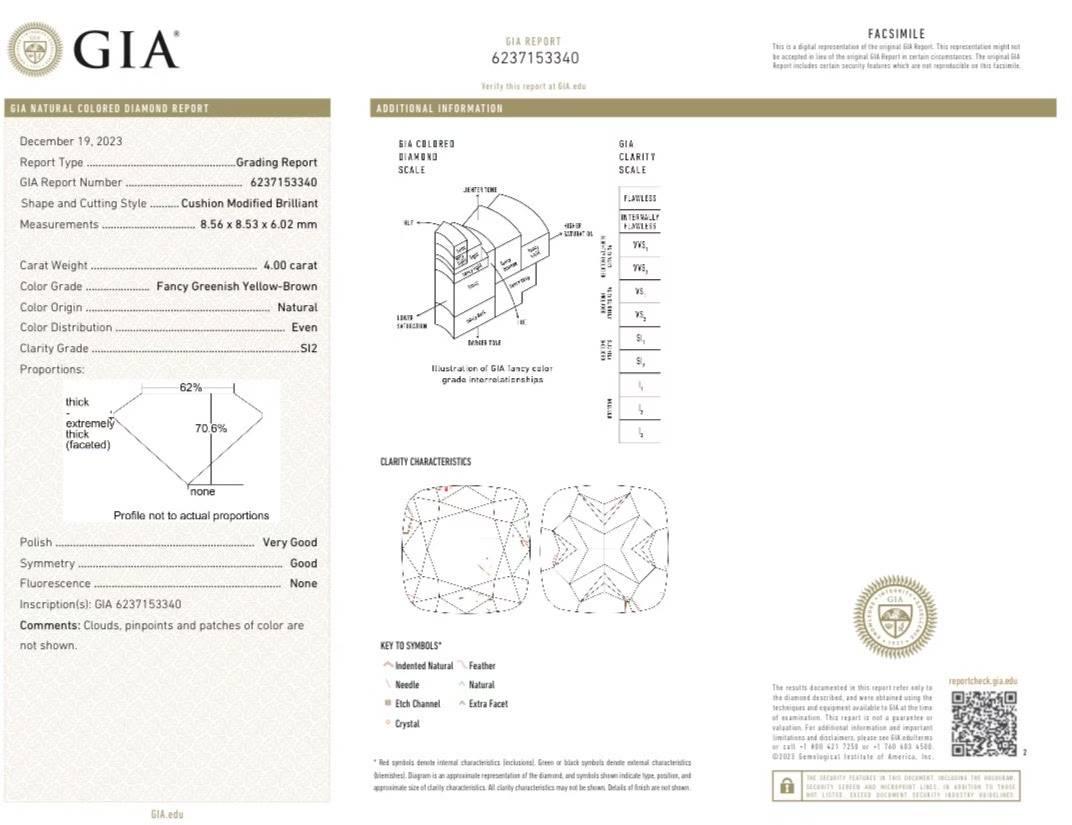 For Sale:  GIA Certified 4.00 Carat Green Diamond Ring in 18K White Gold 3