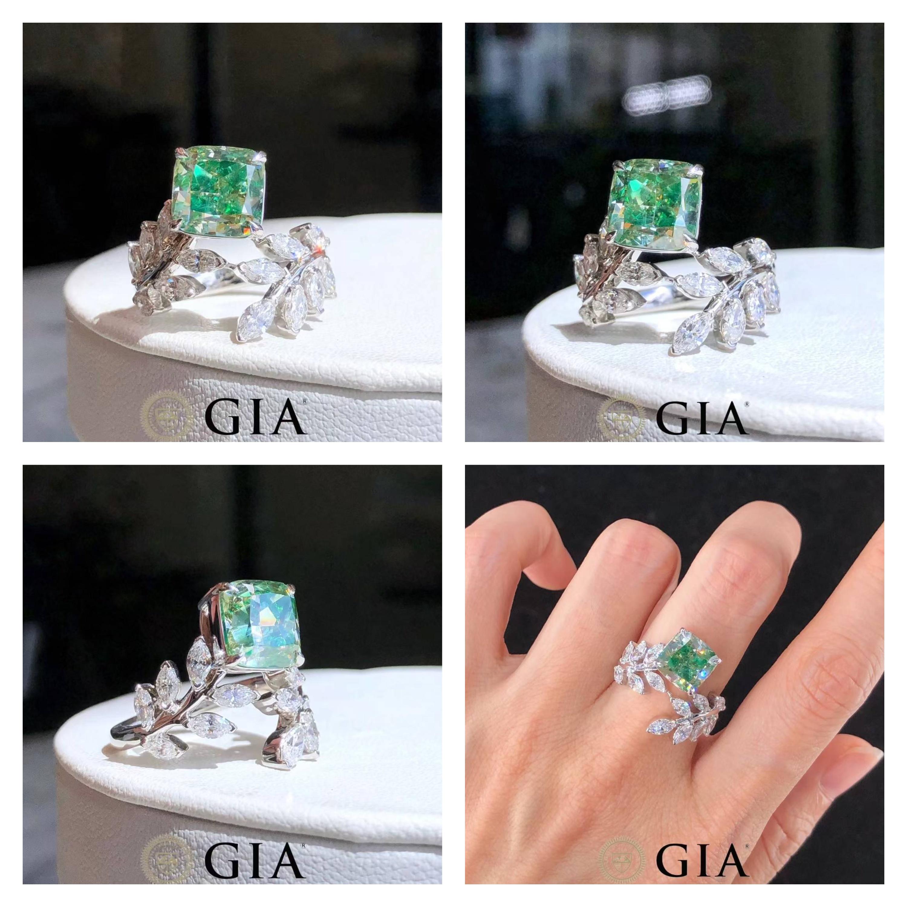 For Sale:  GIA Certified 4.00 Carat Green Diamond Ring in 18K White Gold 4