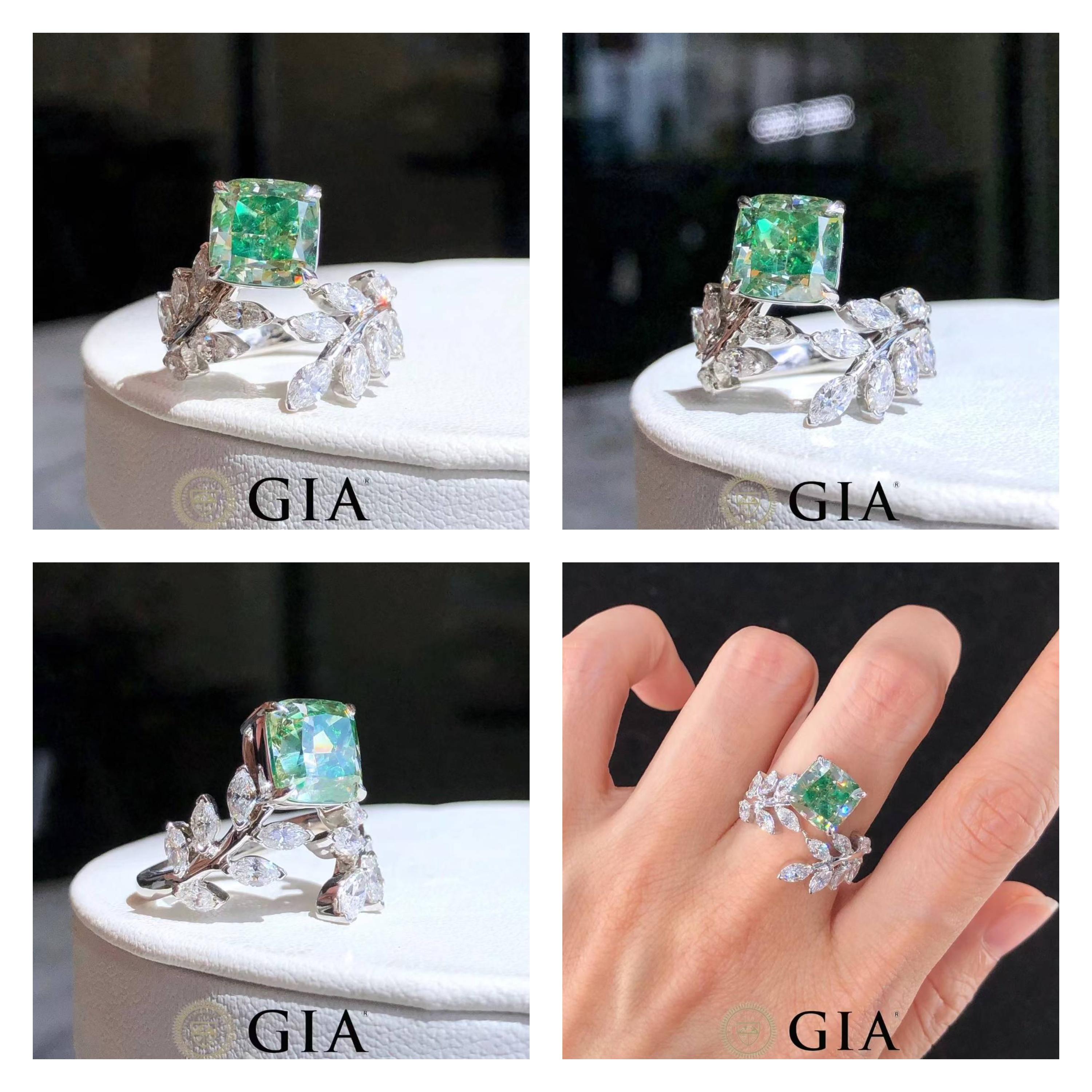 For Sale:  GIA Certified 4.00 Carat Green Diamond Ring in 18K White Gold 5