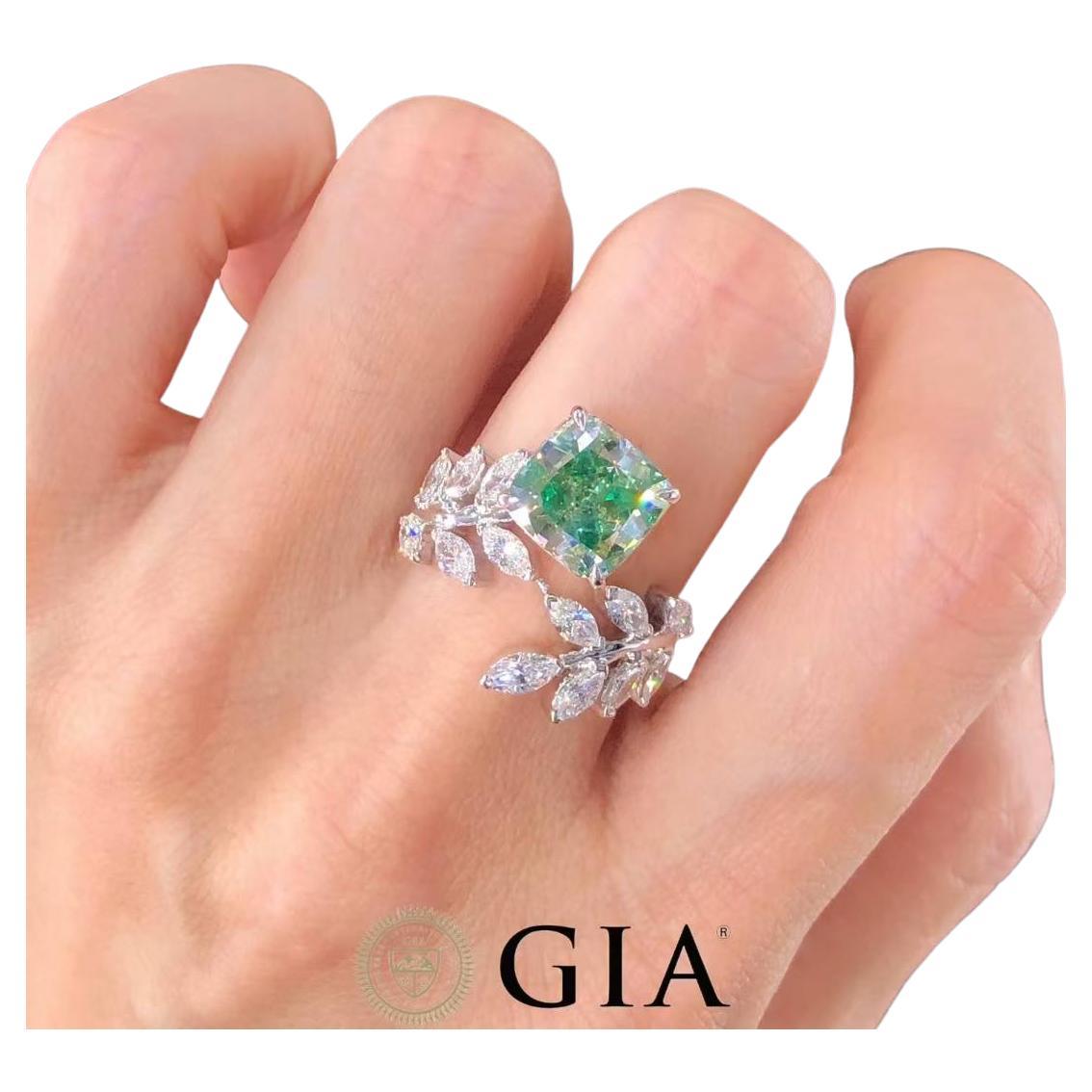 For Sale:  GIA Certified 4.00 Carat Green Diamond Ring in 18K White Gold