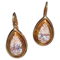 GIA Certified 4.00 Carat Pear Shape Diamonds 18K  Gold Earrings
