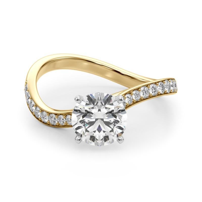 GIA Certified 4.00 Carat Round Curved Ocean Wave Pave Diamond Ring In New Condition For Sale In New York, NY