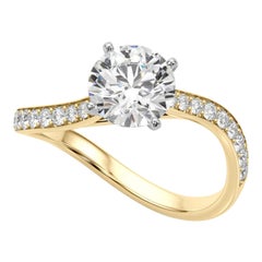 GIA Certified 4.00 Carat Round Curved Ocean Wave Pave Diamond Ring