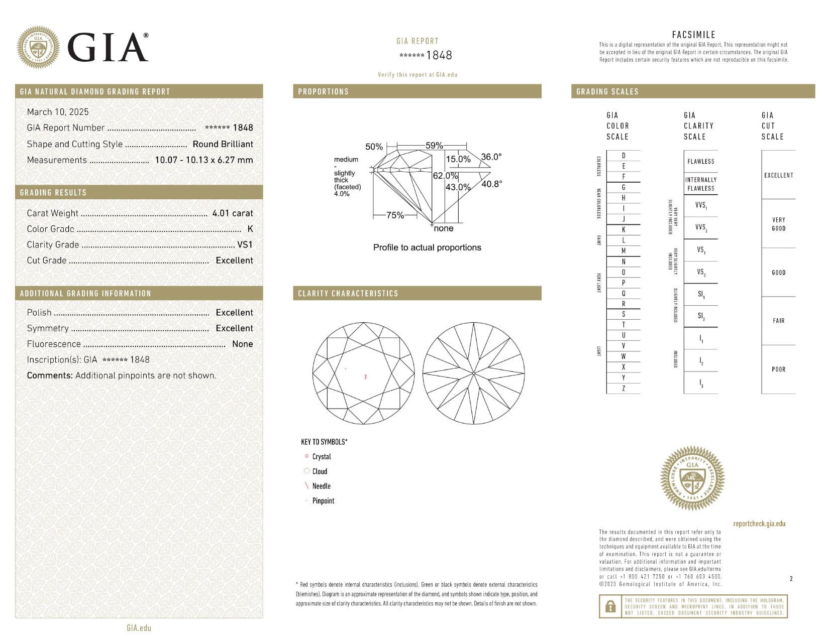 Round Cut GIA Certified 4.01 Carat Round Diamond Platinum Ring with Tapered Baguettes For Sale