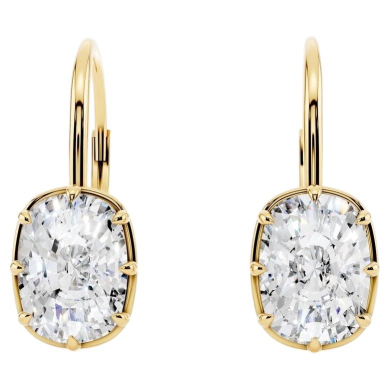 Pendientes de gota con bisel de diamantes talla cojín de 4,00 quilates F/VS1 certificados por el GIA en oro de 18 quilates