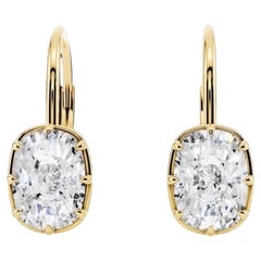 GIA Certified 4.00 Carats F/VS1 Cushion Diamonds Bezel Drop Earrings in 18K Gold
