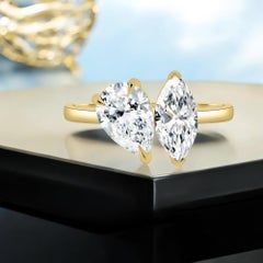 GIA Certified 4.00 Carats F/VS1 Pear & Marquise Toi Et Moi Ring 18K Yellow Gold