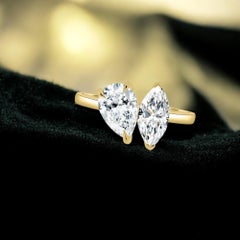 GIA Certified 4.00 Carats F/VS1 Pear & Marquise Toi Et Moi Ring 18K Yellow Gold