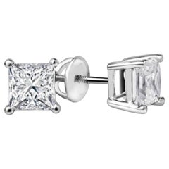 GIA Certified 4.00 Carats F/VS1 Princess Diamonds Stud Earrings 18K White Gold