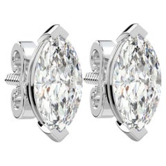 GIA Certified 4.00 Carats F VVS1 Marquise Diamonds Stud Earrings 18K White Gold