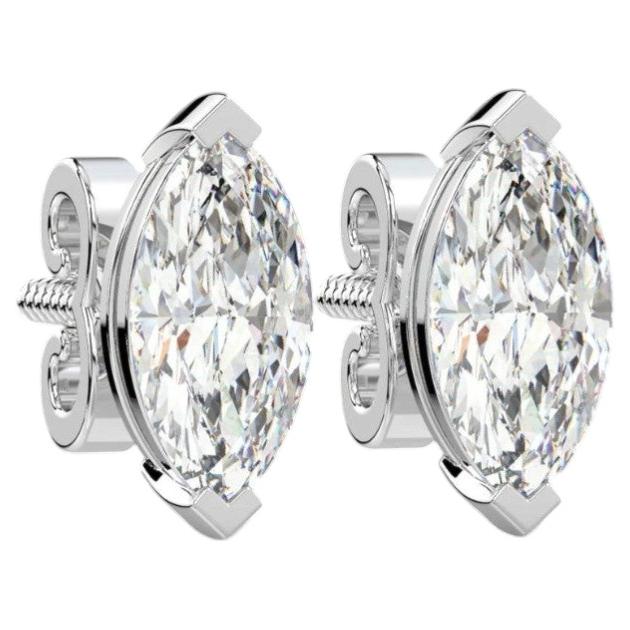 GIA Certified 4.00 Carats F VVS1 Marquise Diamonds Stud Earrings 18K White Gold