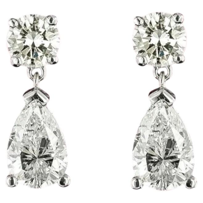 GIA Certified 4.00 Carats F/VVS1 Pear Round Diamonds Drop Earrings in 18K Gold