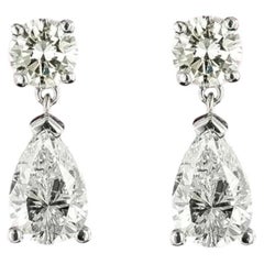 GIA Certified 4.00 Carats F/VVS1 Pear Round Diamonds Drop Earrings in 18K Gold