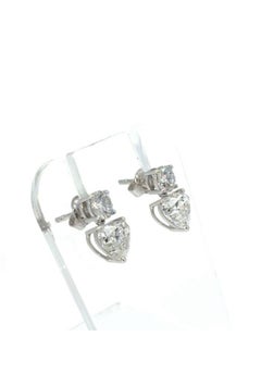 GIA Certified 4.00 Carats Heart & Round Shape Diamonds 18K Gold Earrings