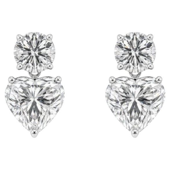 GIA zertifiziert 4,00 Karat Herz & Runde Form Diamanten 18K Gold Ohrringe