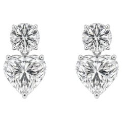 GIA Certified 4.00 Carats Heart & Round Shape Diamonds 18K Gold Earrings