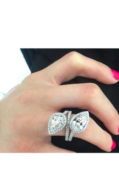 GIA Certified 4.00 Carats Pear Shape Natural Diamonds 18K Gold Double Ring
