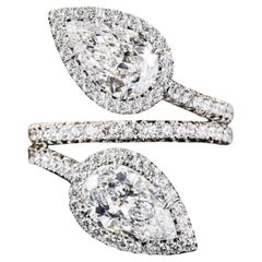 GIA Certified 4.00 Carats Pear Shape Natural Diamonds 18K Gold Double Ring