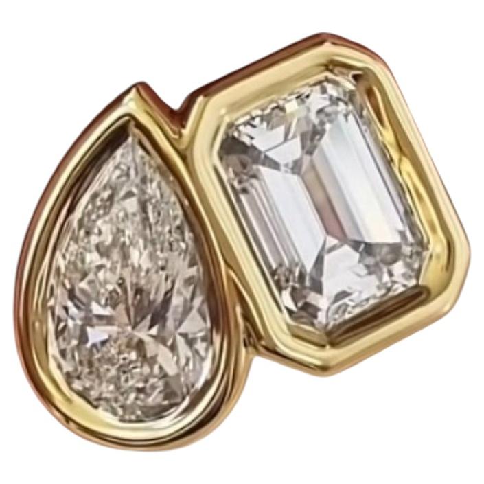 GIA Certified 4.00 Ct F/VS1 Pear&Emerald Shape Diamonds 18k Gold Ring