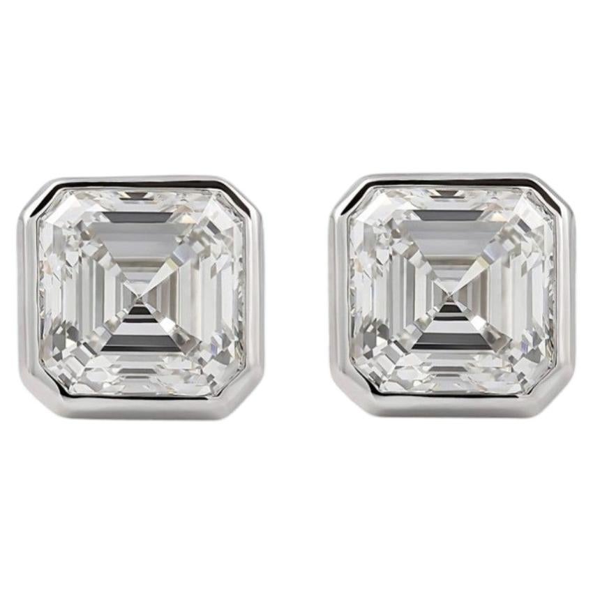 GIA Certificado 4.00 Ct F/VS1 Diamantes Esmeralda Cuadrados Pendientes Bisel Oro 18K