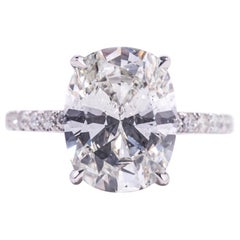 GIA Certified 4.00 Cushion Brilliant JSI2 Diamond Platinum Ring