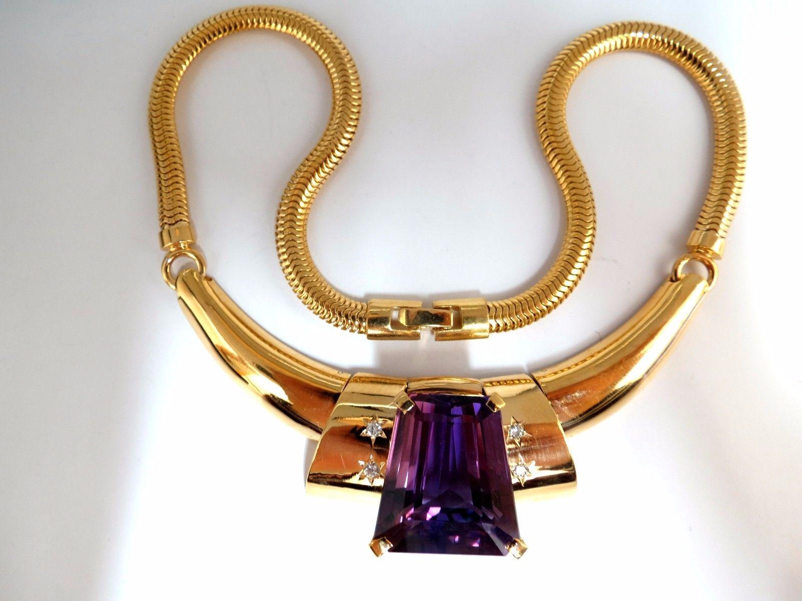 GIA Certified 40.00ct Natural Amethyst Diamond Necklace 14kt Art Deco Class 4