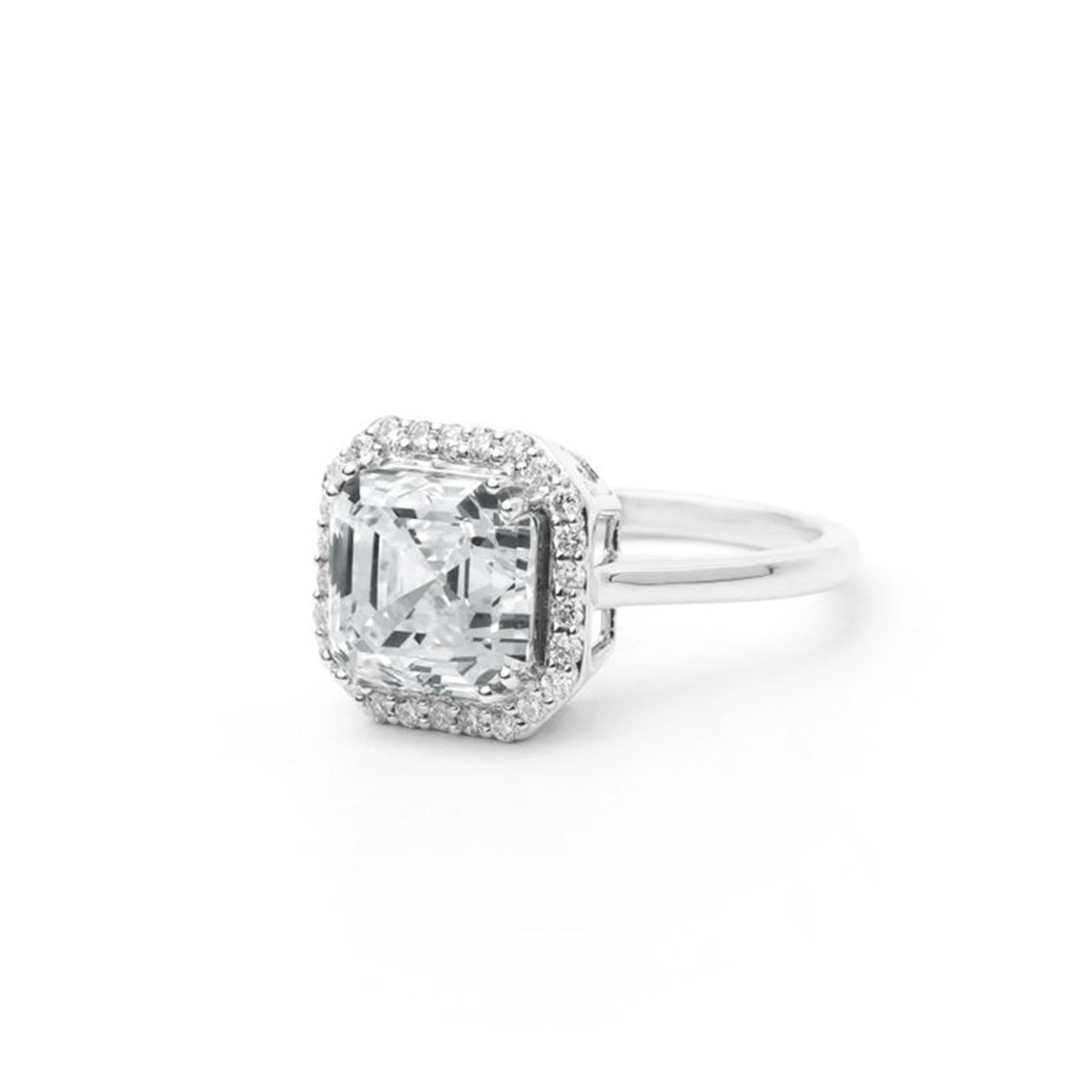 Informe GIA Certificado 4 Quilates H VS Diamante talla Asscher Anillo de compromiso Halo 18k en venta 2
