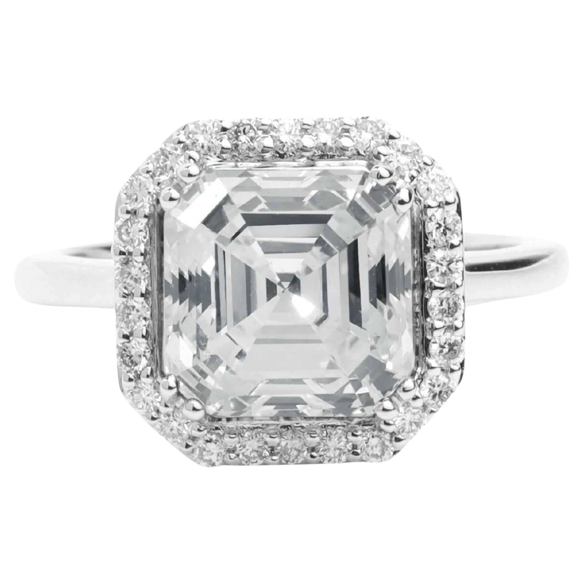 GIA Bericht zertifiziert 4 Karat H VS Asscher Cut Diamant 18k Halo Verlobungsring