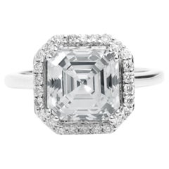 Rapporto GIA Certificato 4 Carati H VS Taglio Asscher Diamante 18k Anello di fidanzamento aureolato