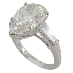 GIA Certified 4.00ct Pear-Shape With Baguette Diamond Platinum Engagement Ring