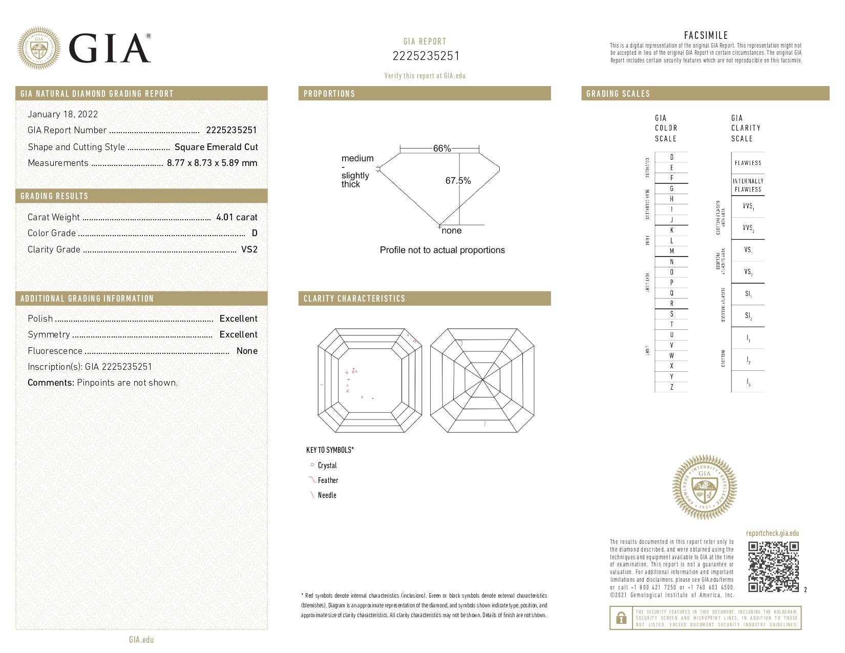 Taille Asscher Bague de fiançailles en or 18 carats avec diamant taille Asscher de 4,01 carats certifié GIA en vente